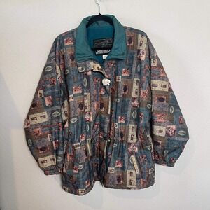 Northern Sun Vintage Abstract Print Fleece Lined Jacket Warm‎ Cozy M Vintage